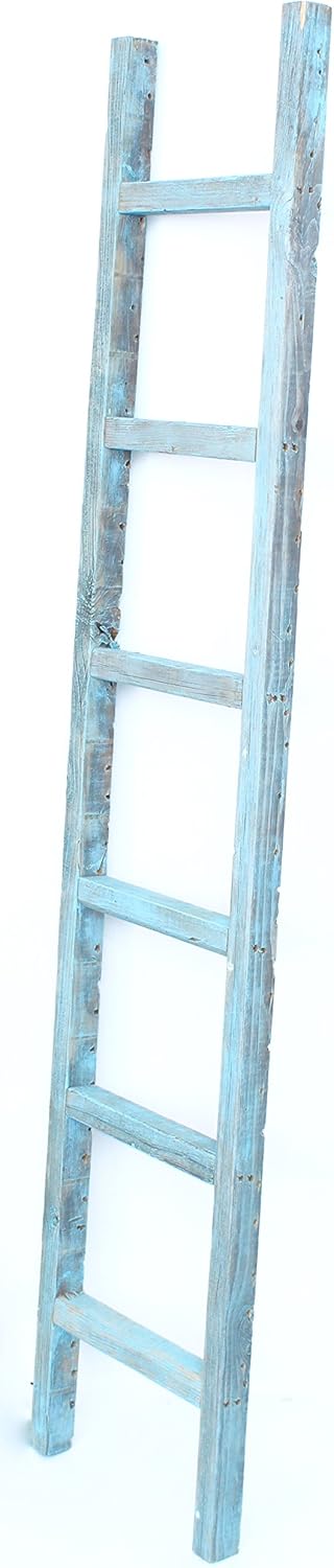 BarnwoodUSA Rustic Farmhouse Decorative Ladder - Our 6 ft Ladder can be Mounted Horizontally or Vertically and is Crafted from 100% Recycled and Reclaimed Wood | No Assembly Required | Weathered Gray