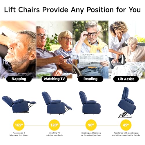 Large Power Lift Chairs Recliners for Elderly with Heated and Massage, Overstuffed Adjustable Lift Chairs, 3 Positions, Breathable Leather, USB-A and USB-C, Cup Holder, Side Pocket Dark Brown