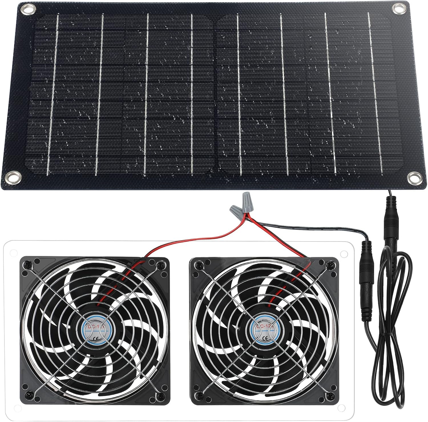 Solar Panel Fan Kit Waterproof Solar Powered Dual Fan 10W 12V Solar Exhaust Fan for Chicken Coop, Greenhouse, Dog House, Shed, Pet Houses, Window Exhaust, DIY Cooling Ventilation Projects Pack of 2