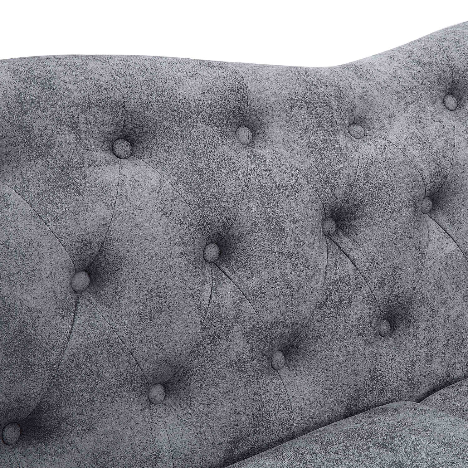 Holaki 84" Chesterfield Fabric Upholstered Sofa,High-Tech Fabric Surface Sofa,Deep Button Tufting Surface Fabric Nailhead Accents with 2 Pillows(Grey)