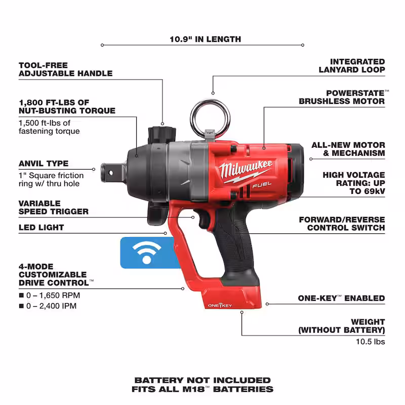 M18 FUEL ONE-KEY 18V Lithium-Ion Brushless Cordless 1 in. Impact Wrench with Friction Ring & Protective Boot