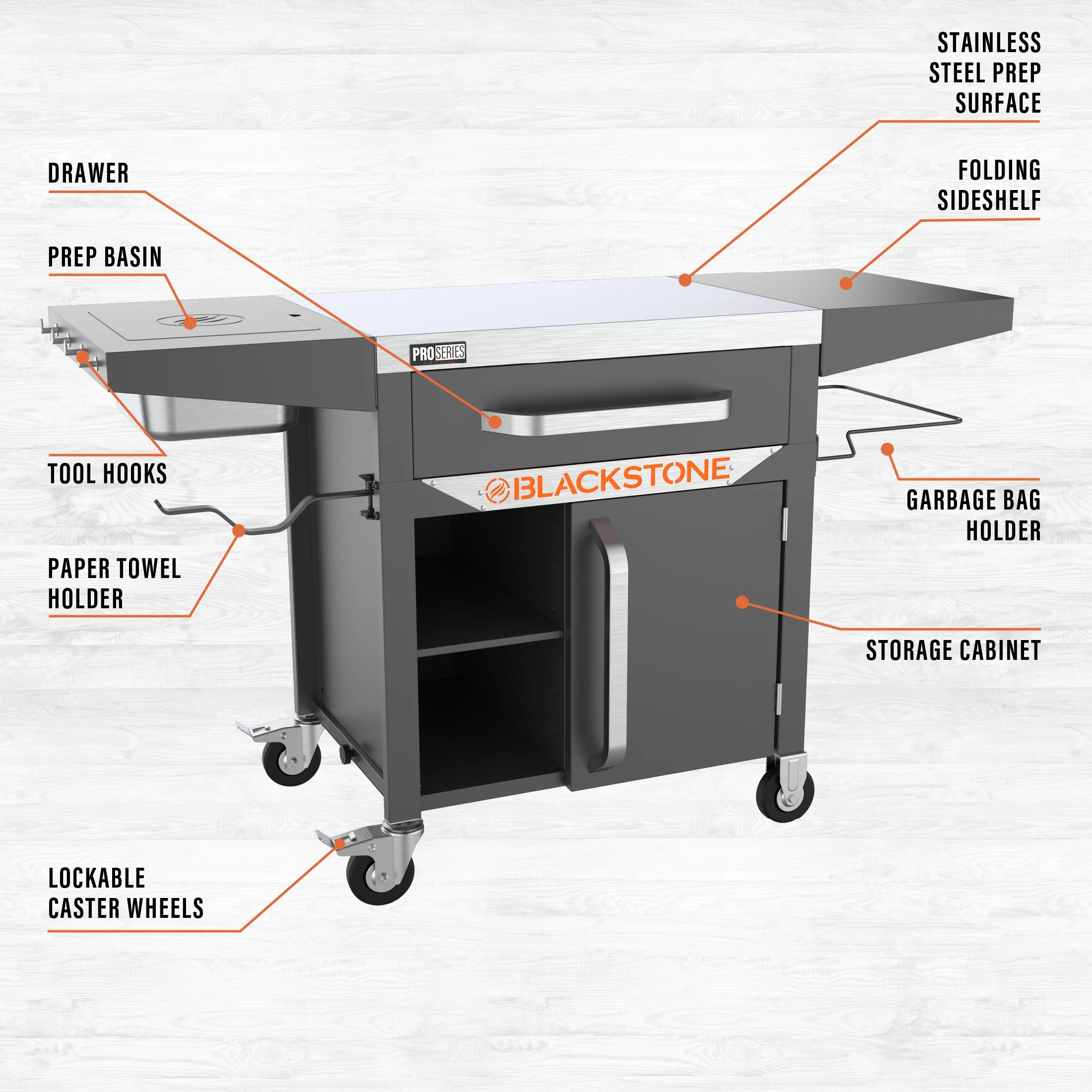 Blackstone ProSeries 28" Serve and Store Prep Grill Cart with Cabinet in Black