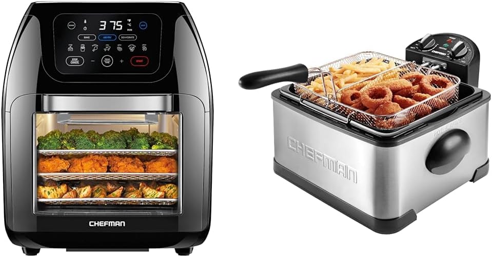 CHEFMAN Multifunctional Digital Air Fryer, Rotisserie & Dehydrator + Dual Cook Pro Deep Fryer Bundle, 10L & 4.5L Capacity, 17 Presets