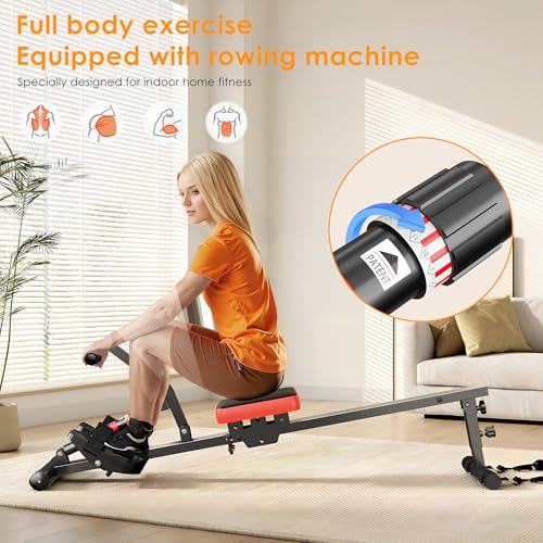 SogesGame Rowing Machine, Rower Machine with 12 Levels of Resistance for Complete Body Workouts, Low-Impact, Indoor Exercise Rower Machine with Digital Monitor, Home Gym Equipment