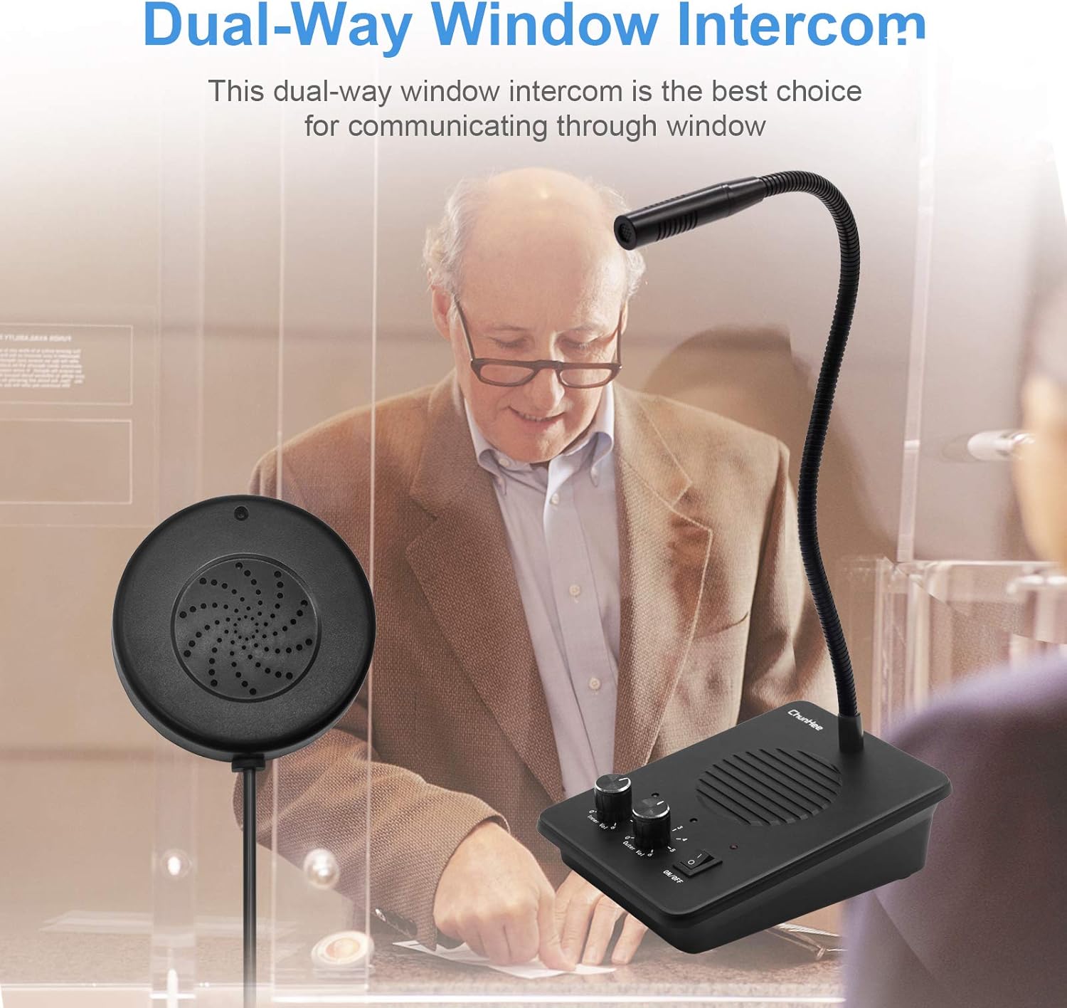 Window Speaker Intercom System Dual Way Anti-Interference Intercommunication Microphone Talk Through Glass,Voice Intercom System for Bunsiness,Bank Counter,Store,Restaurant,Office,Station,School