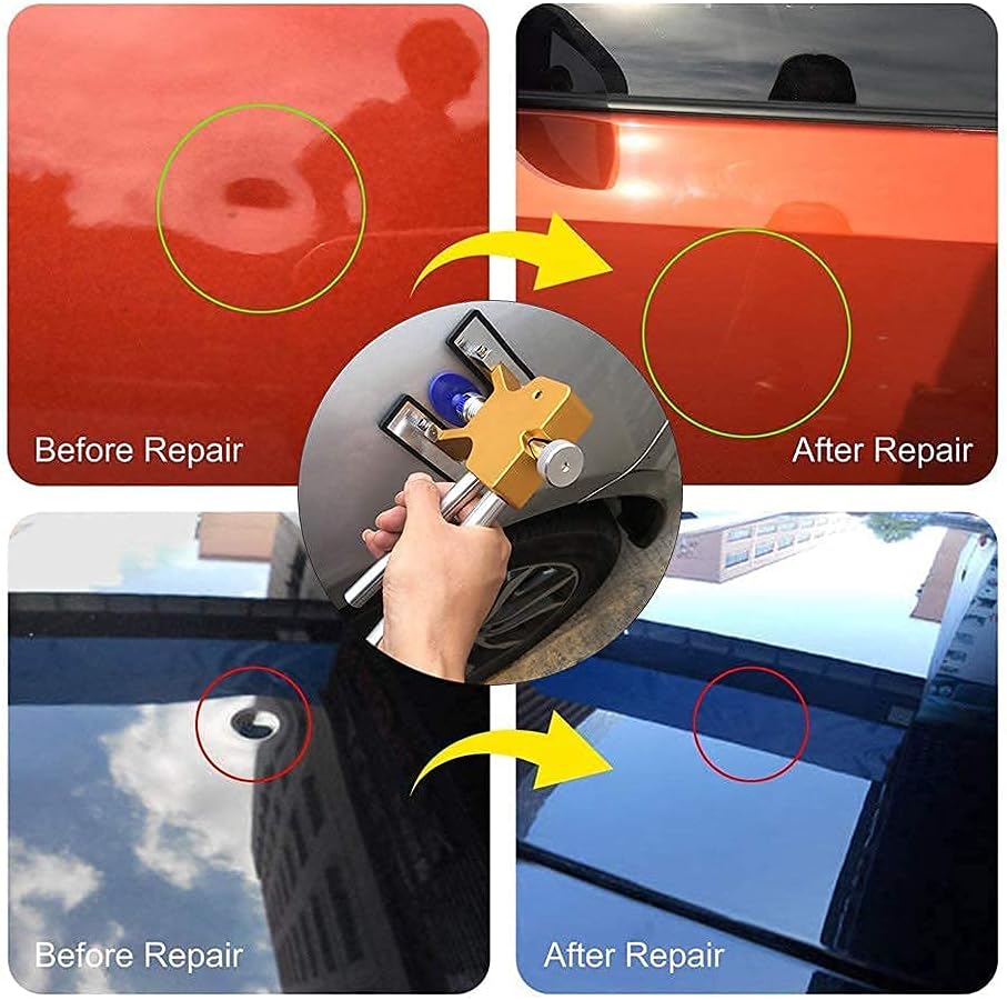 Henergy Paintless Car Dent Repair Kit - 52PCS Car Dent Removal Puller Kits Professional Car Dent fix Removal Tool Hail Damage Dent Repair Puller Tool Rubber Hammer Tap Down Tool Pack of 2