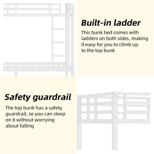 Twin XL Over Twin XL Bunk Bed, Metal Bunk Bed Frame Heavy Duty Bunk Beds Loft Bed Frame with Ladder and Guardrail Metal Slats No Box Spring Required for Adults Teens, Black