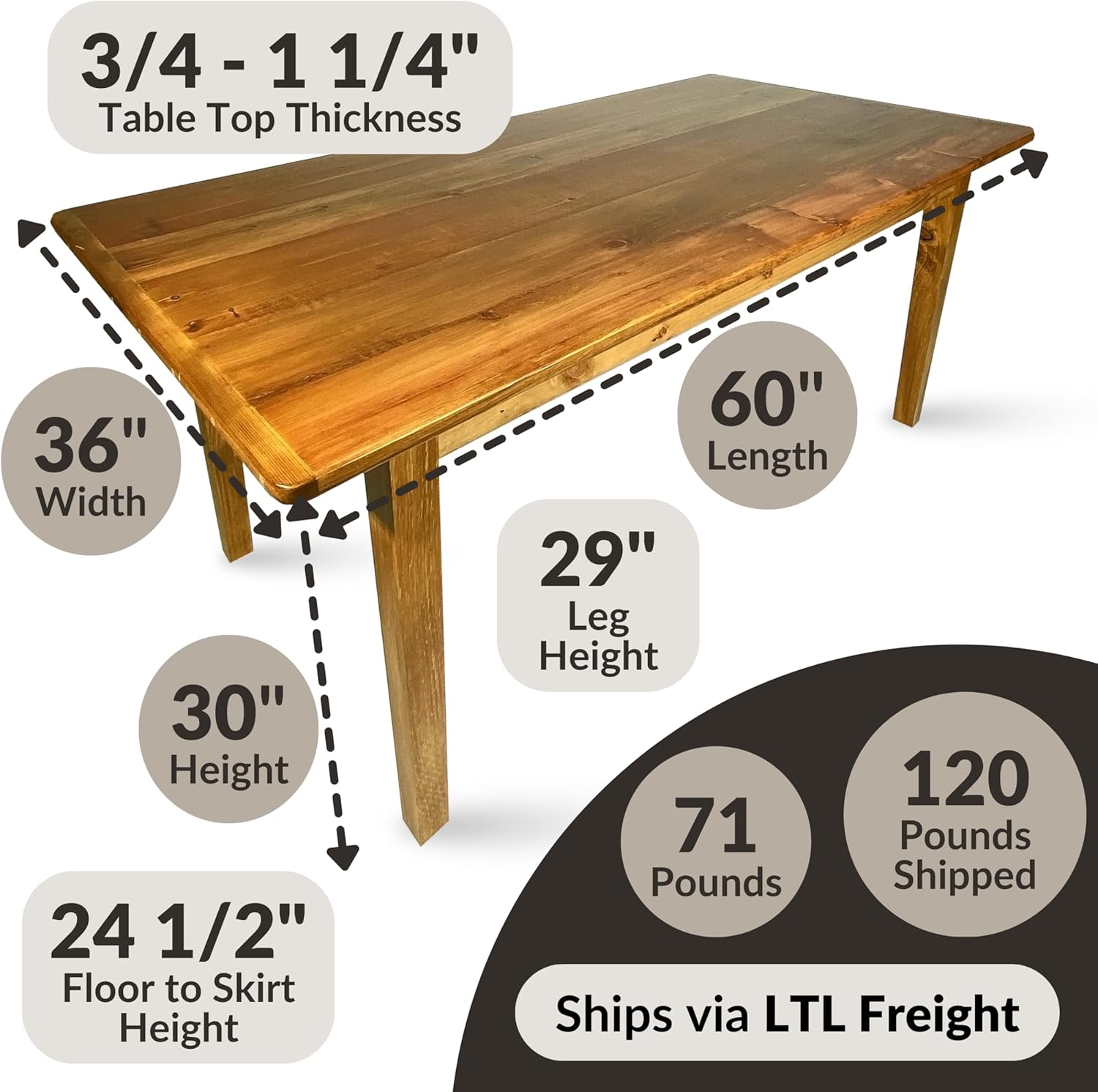 Amish Reclaimed Solid Wood Rustic Farmhouse Dining Table with Breadboard Ends, Farmhouse Kitchen Table (5', Light Natural)