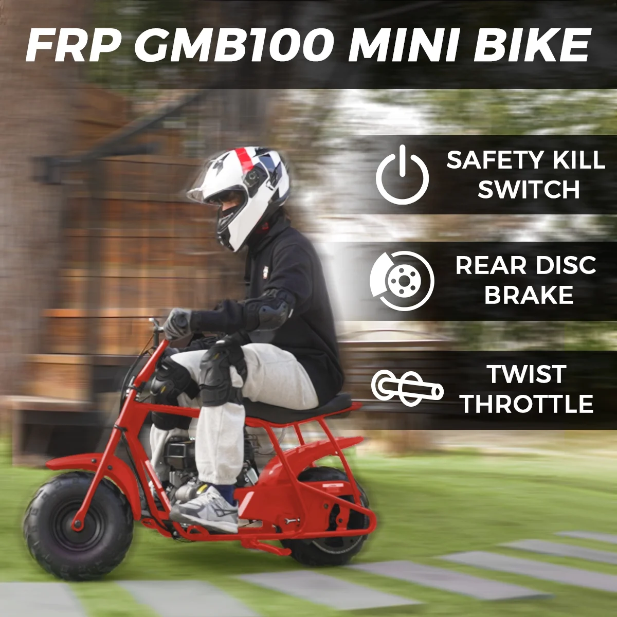 FRP GMB100 Mini Bike, 99CC 4-Stroke Mini Bikes for Adults, Gas Powered Mini Dirt Bike, Off-Road Motorcycle W/LED Headlight and Neck Gaiter, Up to 28 Mph, Weight Support Up to 220 LBS - Curated Treasures Market