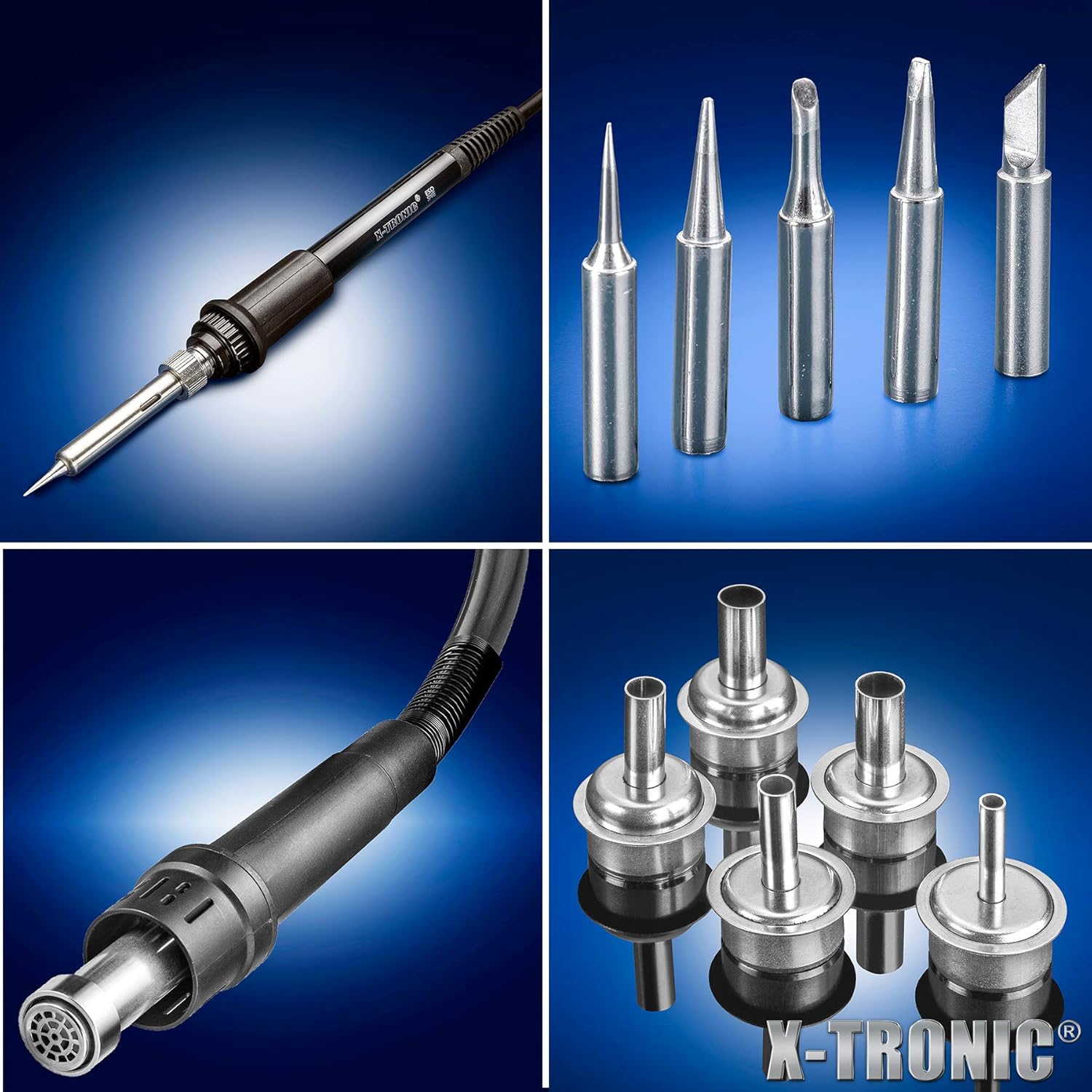 X-Tronic 7040-PRO-X • 775 Watt • Small Footprint Hot Air Rework & Soldering Iron Station • Digital Temp Controls, C/F Conversion, Calibration Func, 0-30 Min Sleep, Auto Cool Down, Mute/Unmute Sound