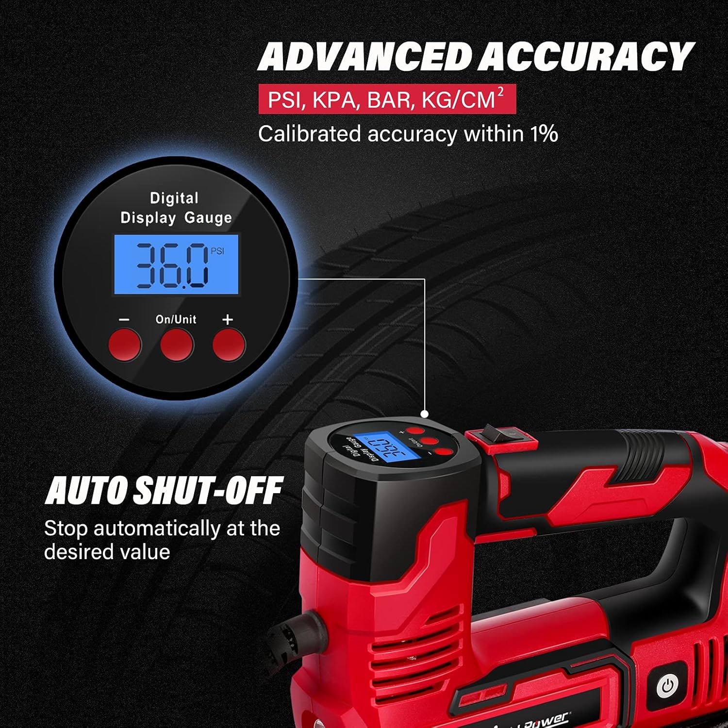 AVID POWER Tire Inflator Portable Air Compressor, 20V Cordless Car Tire Pump with Rechargeable Li-ion Battery, 12V Car Power Adapter, Digital Pressure Gauge
