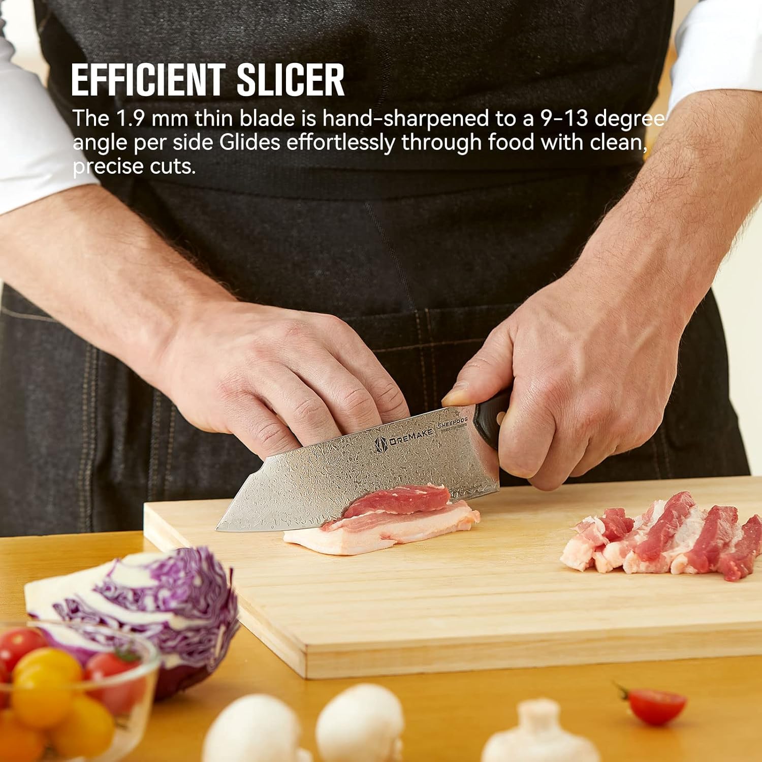 Chef's Knife, OREMAKE 7-INCH NAKIRI Kitchen Knife, Japanese Damascus Steel 69-Layer Forged, With High Carbon Content, With Ergonomic Brass-Accented G10 Handle, Sheepdog Knife Series，Gift For Family.