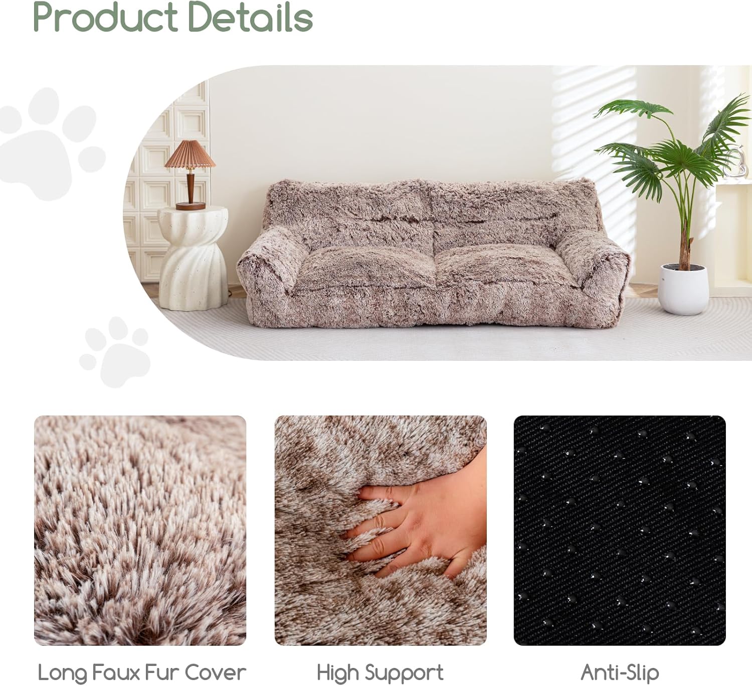 HIGOGOGO Giant Human Dog Sofa Bed, Big Comfy Floor Sofa Couch for Pet Families with Foam Chunk Supportive Mat, Fluffy Faux Fur Orthopedic Dog Bed for Human, Snow Coffee