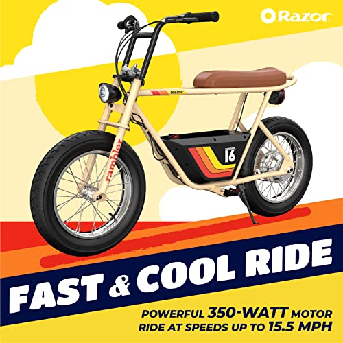 Razor Rambler 16 – 36V Electric Minibike with Retro Style, Up to 15.5 MPH, Up to 11.5 Miles Range, Wide, Rugged 16" Air-Filled Tires, Powerful 350 Watt Hub-Driven Motor