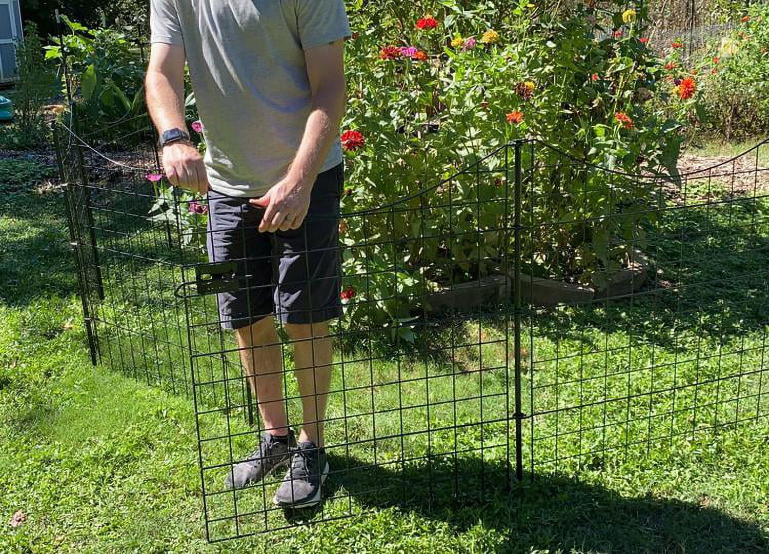 Zippity Outdoor Products 38in Semi-Permanent Black Metal Garden Gate with 4 Fence Panels