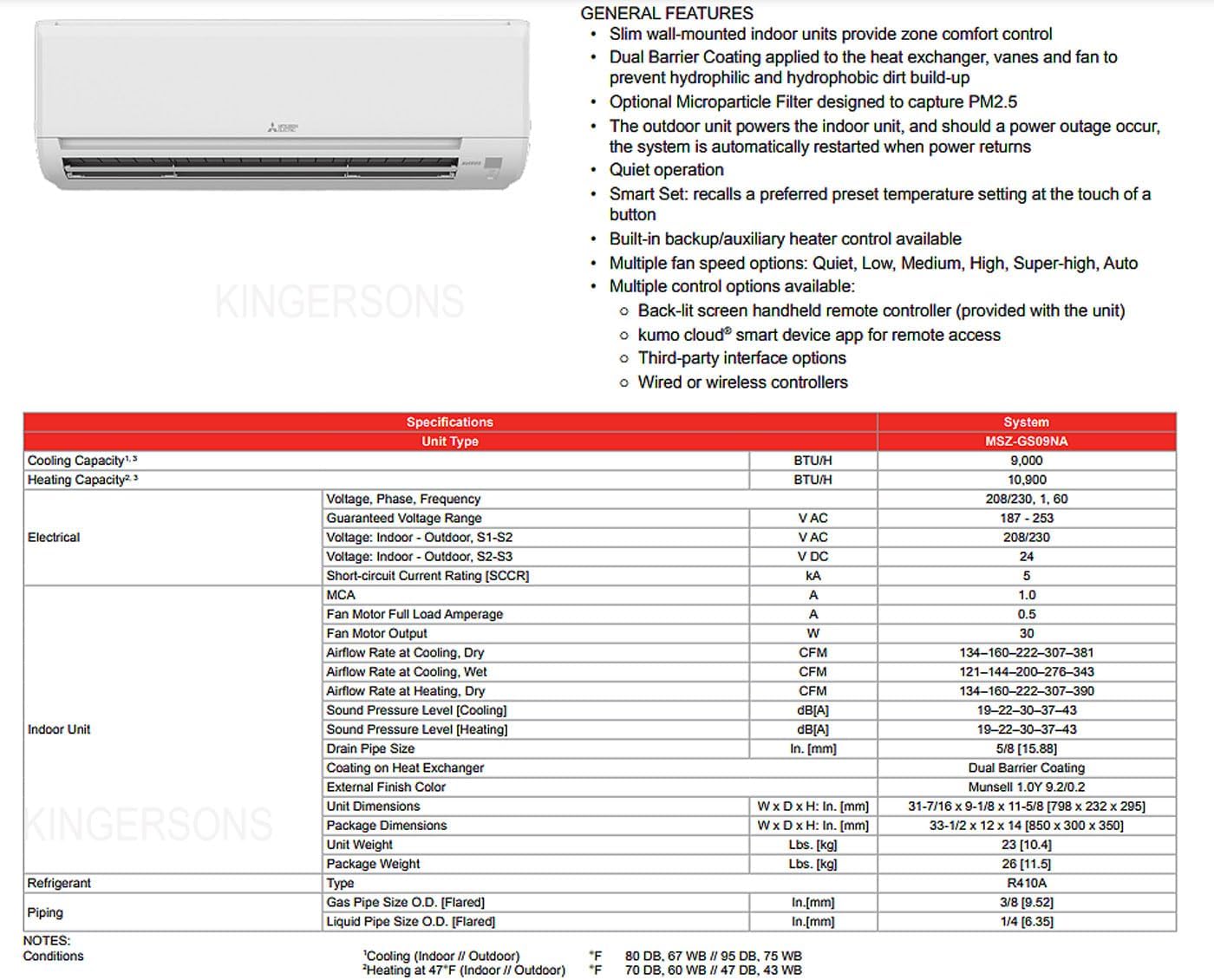 Mitsubishi 9,000 Btu 0.7 Ton Ductless Split System AC Heat Pump SEER 28.4 Cool & Heat Super High Energy Efficient System