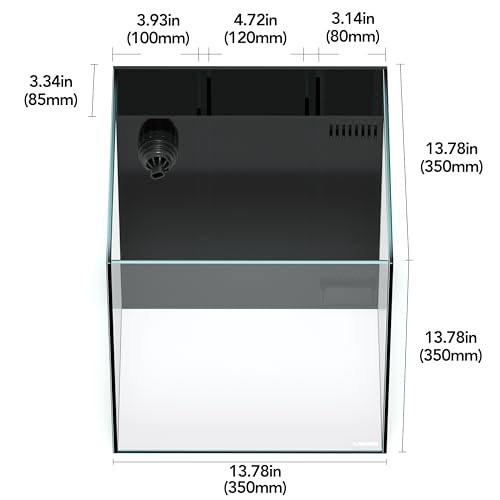 LANDEN Ultra Clear Glass Rimless Low Iron Aquarium Tank with Rear Filtration Chamber for Salt and Fresh Water, Made of All Glass(Return Pump Included)
