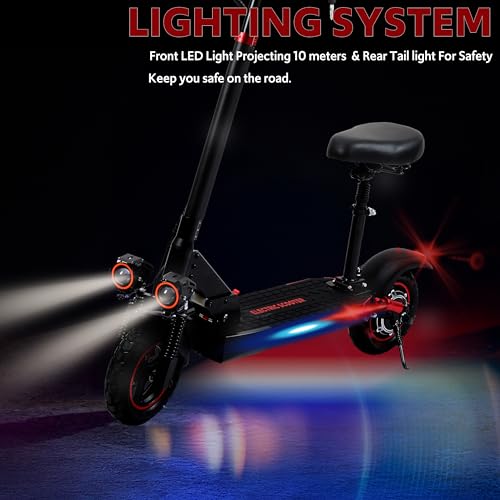Off Road Electric Scooter Adults, 800/1200W Motor, 48V 15/18/21AH Battery, 11" All-Terrain Tires, Heavy Duty E-Scooter with Dual Suspension with Seat
