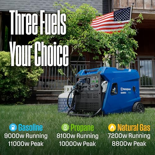 Westinghouse 11000 Peak Watt Tri-Fuel Portable Inverter Generator, Remote Start, Transfer Switch Ready, Gas/Propane/Natural Gas Powered, Low THD, Safe for Electronics, Parallel Capable, CO Sensor