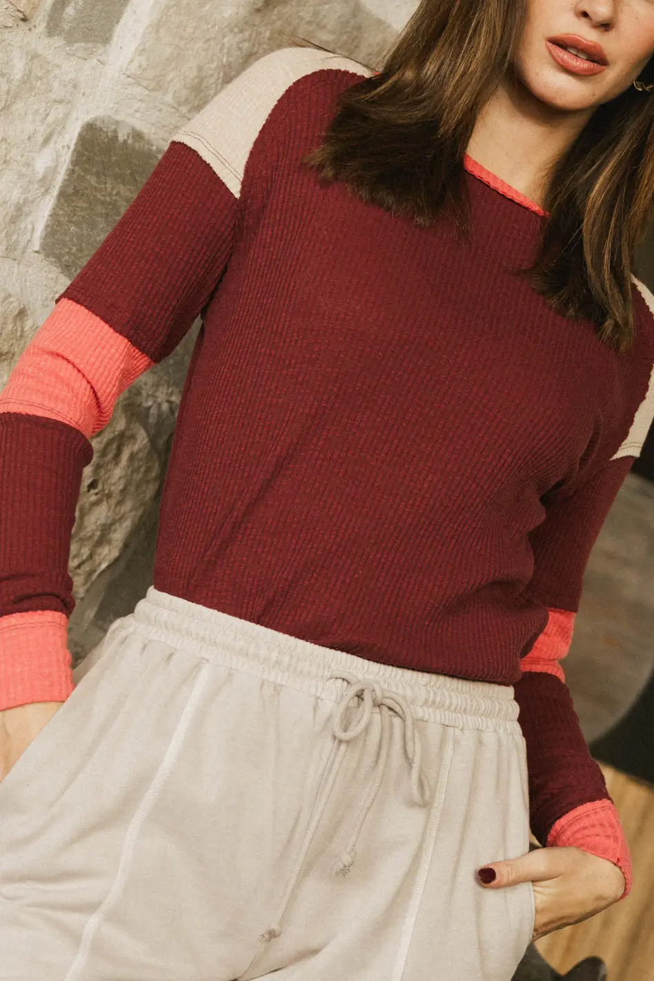 Sarai Ribbed Top in Burgundy - FINAL SALE
