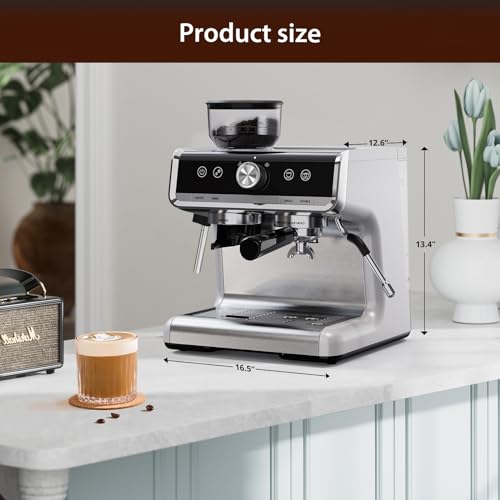 Espresso Machine with Grinder, 20 Bar Espresso Maker with Milk Frother Steam Wand, Professional Cappuccino Latte Maker, Gifts for Dad, Mom, Coffee Lover or Housewarming