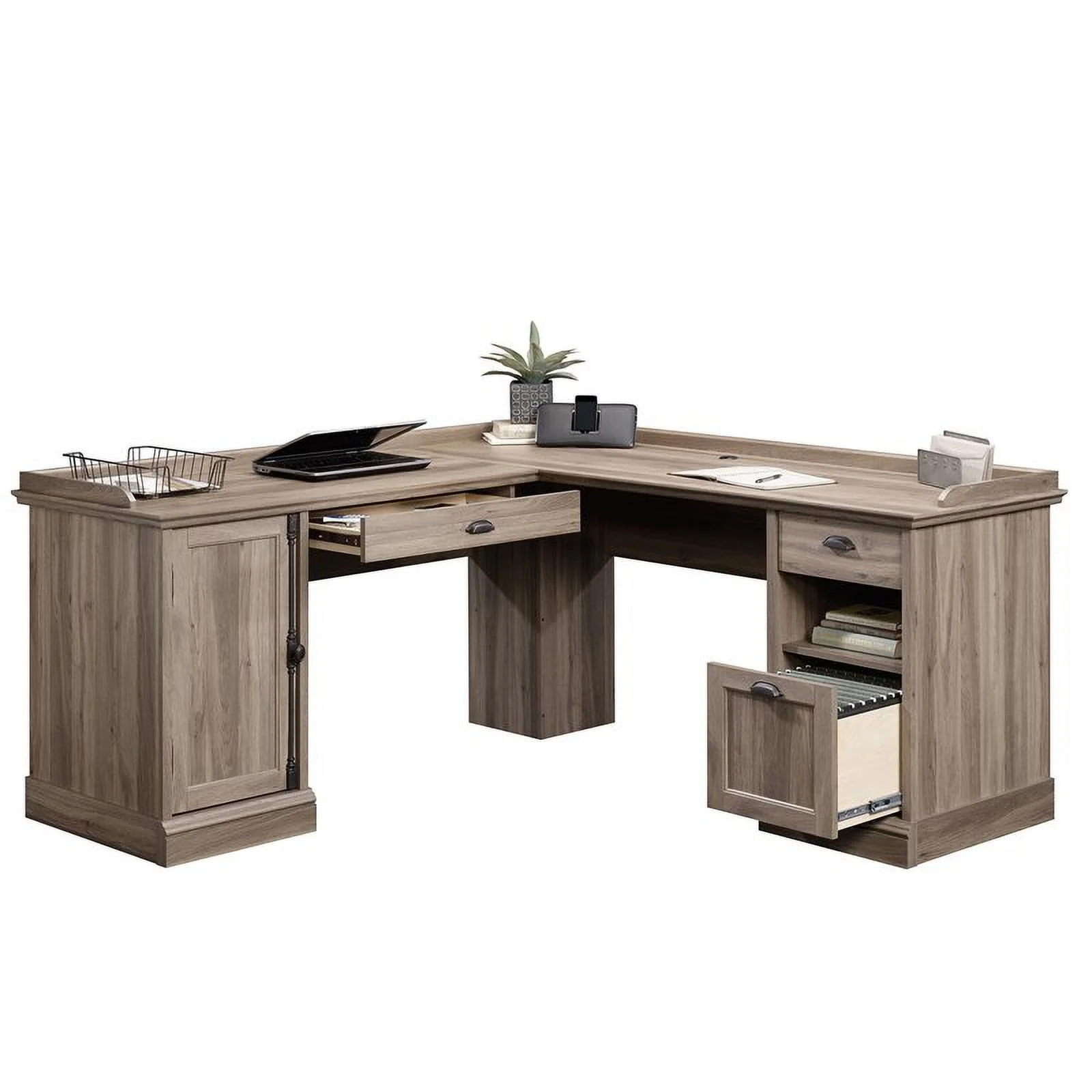 Sauder Barrister Lane L-Desk, Salt Oak Finish
