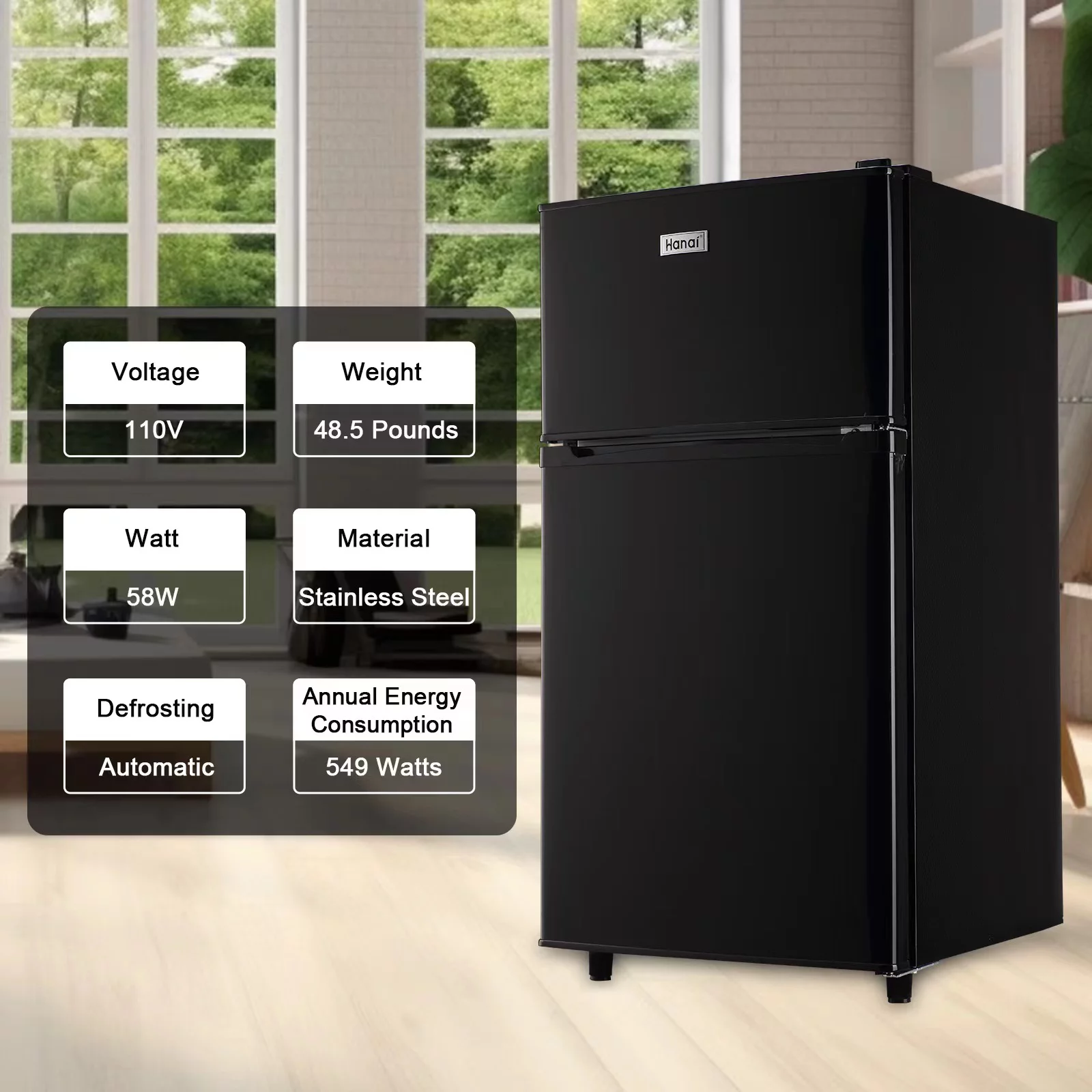 Compact Refrigerator Mini Fridge with Freezer, 3.2 Cubic Feet Retro Dual Door Small Refrigerator by WANAI with 7 Temp Modes, LED Lights, Removable Shelves, Ideal for Bedroom, Dorm, Office, Apartment