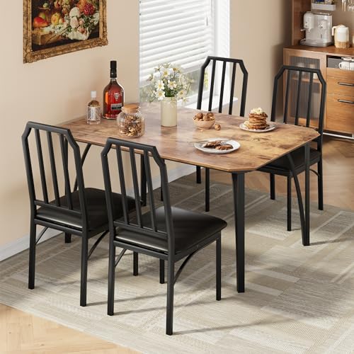 GAOMON Dining Table Set for 2, Kitchen Table and Chairs with Chamfer Design, 3 Piece Dining Room Set with Cushion Seats for Small Spaces, Home Kitchen, Apartment - Rustic Brown