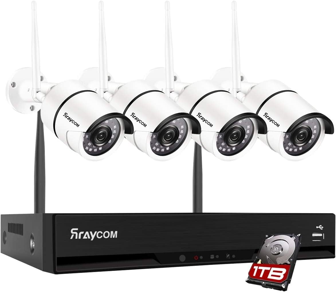 Security Cameras Wireless Outdoor,Raycom 8CH Security Camera System with 4pcs 1080P HD Security Camera and 1TB Hard Drive Pre-Installed,P2P Wireless Security Camera System for Indoor and Outdoor Use