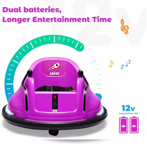 Bumper Car for Kids 12V with Remote Control Flashing Lights Music DIY Stickers for 1.5+ Baby Toddlers Children Electric Ride on Cars Vehicle Toys 66 LBS Weight Capacity, Passed ASTM Test (Purple)