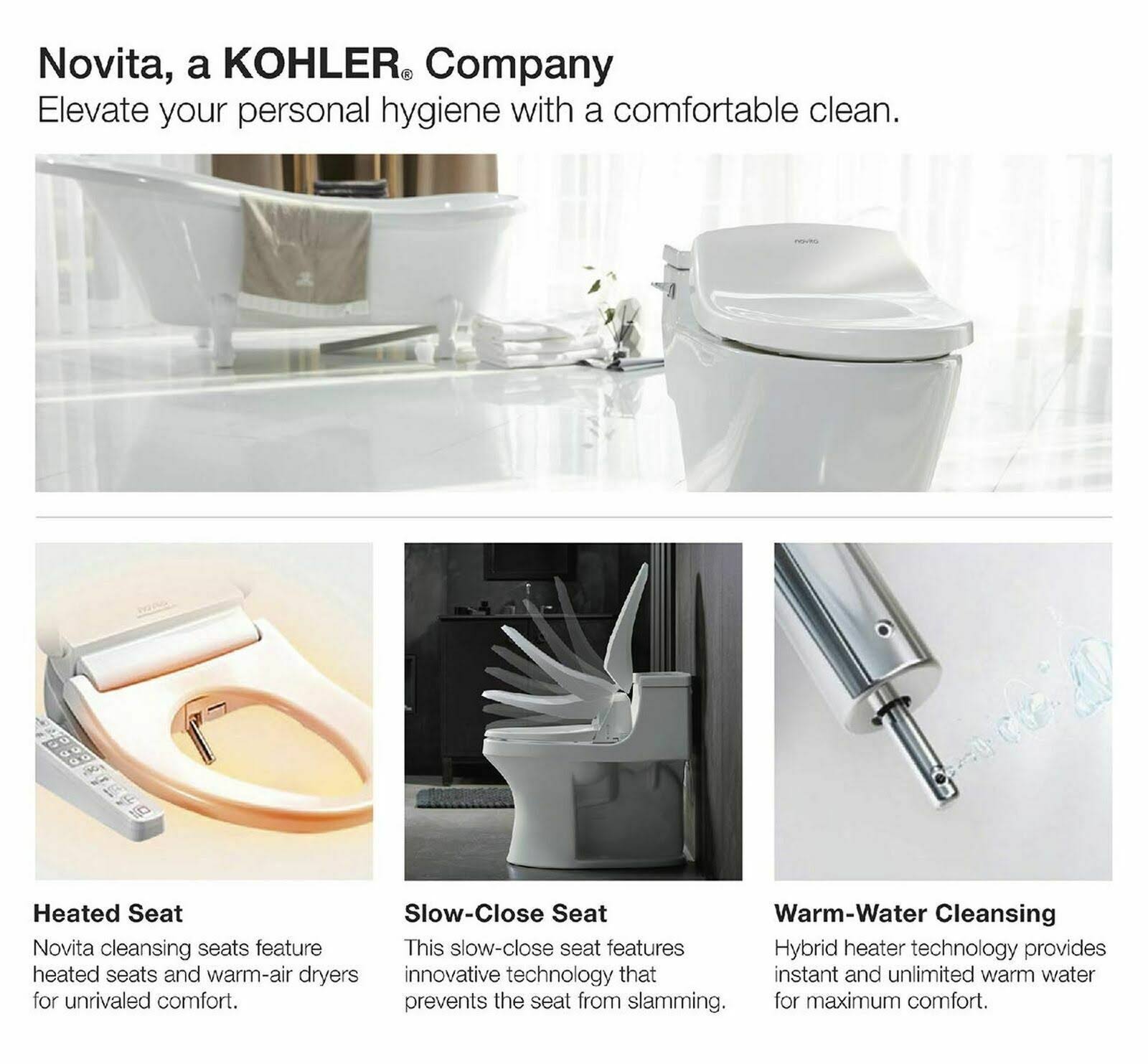 Novita BH-90 White Elongated Bidet Seat