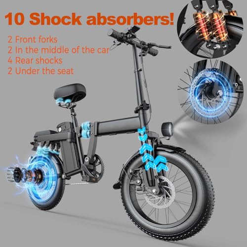 Ronson Electric Bike for Adults, 750W+ Motor Ebike with 48V20AH/25AH Recyclable Battery, Foldable Electric Bike 80+ Miles Range & 30MPH Max Speed,16"×3" Fat Tire E Bike and Passed UL&GCC