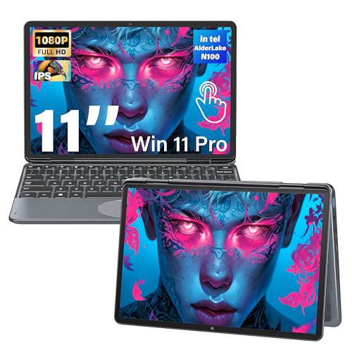 11" Convertible 2-in-1 Touchscreen Laptop, in tel N100,16GB RAM,1T SSD,FHD 1920 * 1200 IPS,Win 11 Pro PC,Backlit Keyboard, WiFi,USB-C,HDMI,Oval Trackpad,Lightweight for Business&Students