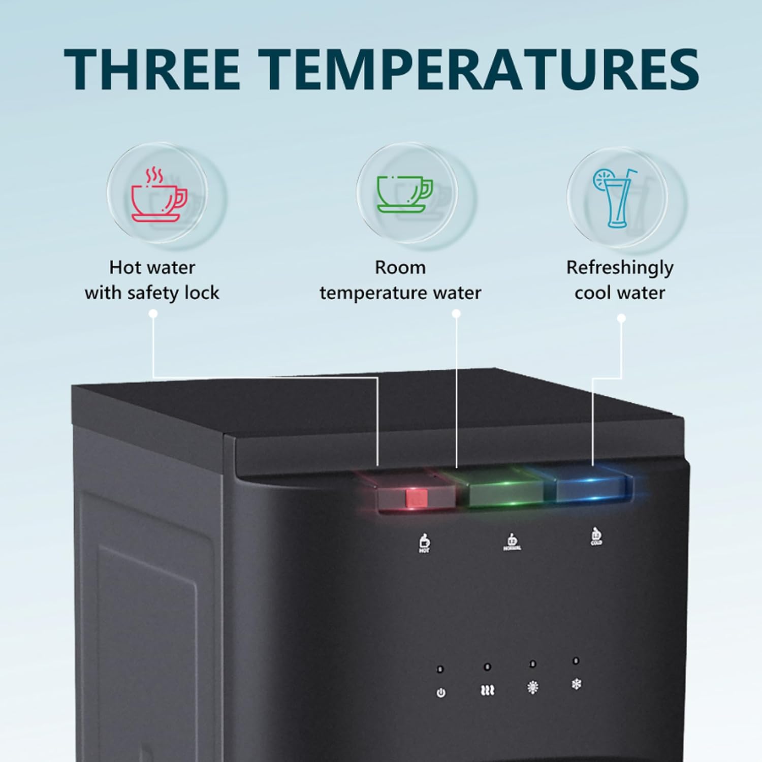 Self-Cleaning Bottom Loading Water Dispenser, 3 Temperature Settings Water Dispenser, 3 or 5 Gallon Bottled Water with UV Light, Stainless Steel Water Dispenser for Home, Office, Black