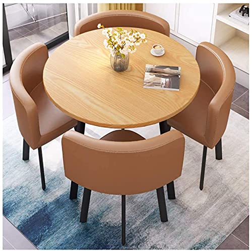 Round Dining Table Set W/ 4 Chair - Save Space Table and Chair Combination Balcony Living Room Dining Table Coffee Bread Dessert Table Western Restaurant Bar Cinema Library ( Color : Round Table Green