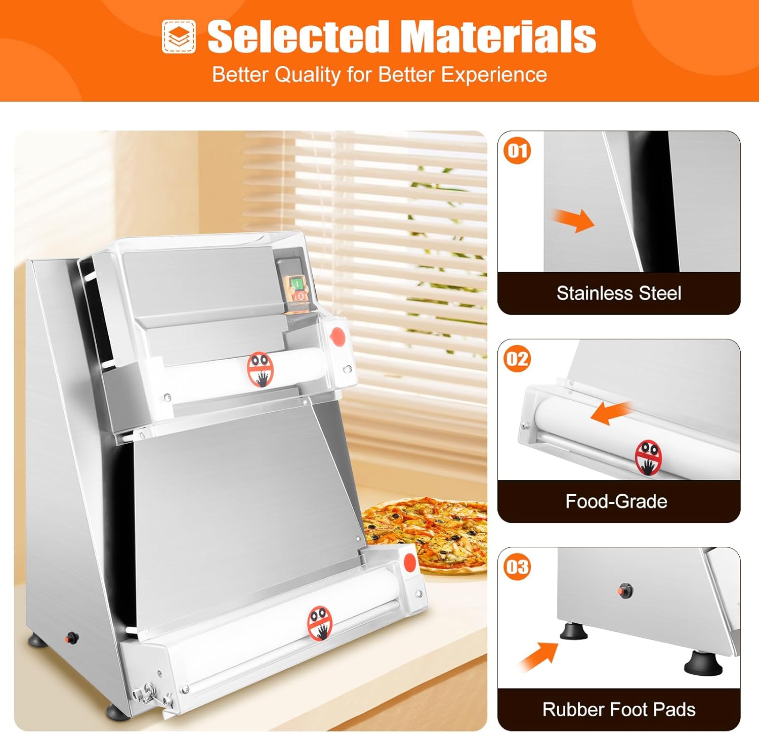 15 Inch Pizza Press Machine Commercial Dough Roller Sheeter Automatic Large Pasta Maker Machine 370W Electric Pizza Dough Sheeter for Noodle Pizza Bread and Pasta Maker Equipment Thickness 0.7-5.4mm