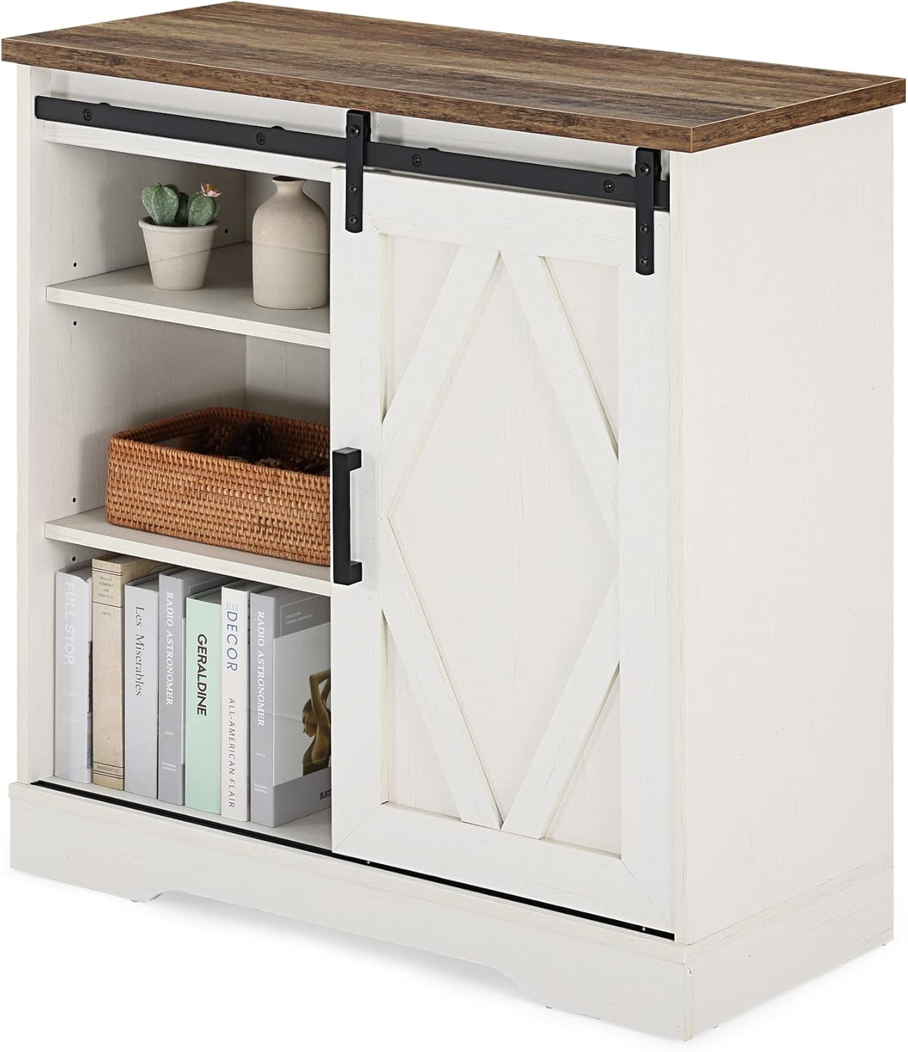 Coffee Bar Cabinet with Barn Doors Farmhouse Sideboard Buffet Cabinet with Storage for Living Room Dinning Room White 33inch