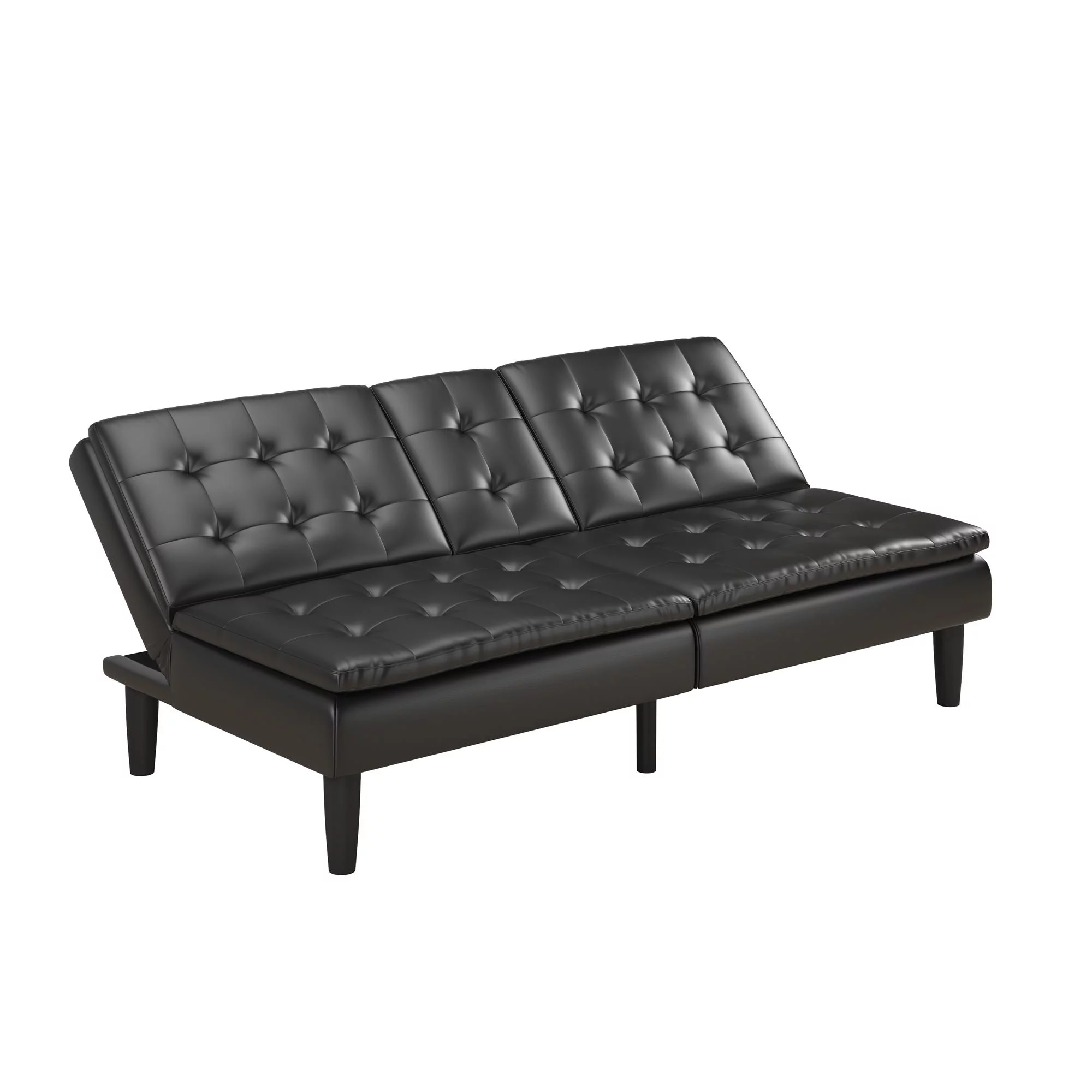 Mainstays Memory Foam Futon with Cupholder and USB, Black Faux Leather