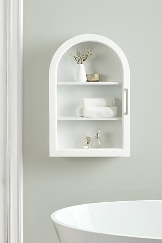 Kate and Laurel Arcott Modern Arch Wall Cabinet, 21 x 8 x 30, Natural Wood and White, Transitional Arched Cabinet for Use as Over-The-Toilet Storage or Living Room Storage Cabinet