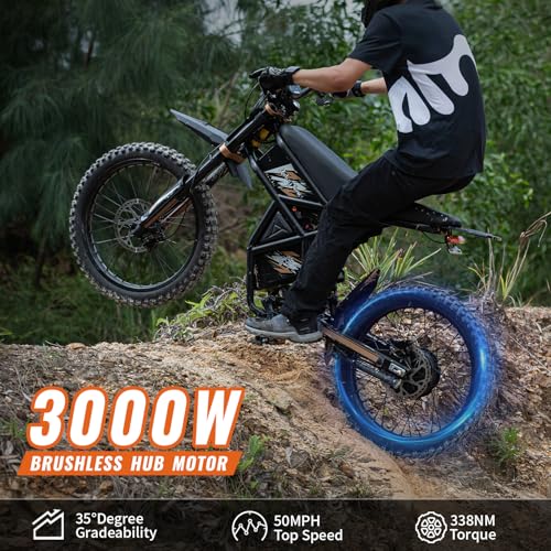 GT73 PRO/GT73 Electric Dirt Bike for Adults, 50MPH 60V 3000W / 37MPH 48V 2400W, 1747Wh/2160Wh Dual Battery Ebike Up to 85 Miles, 25" Motorcycle Tire, UL2849 All Terrain E Bike Full Suspension