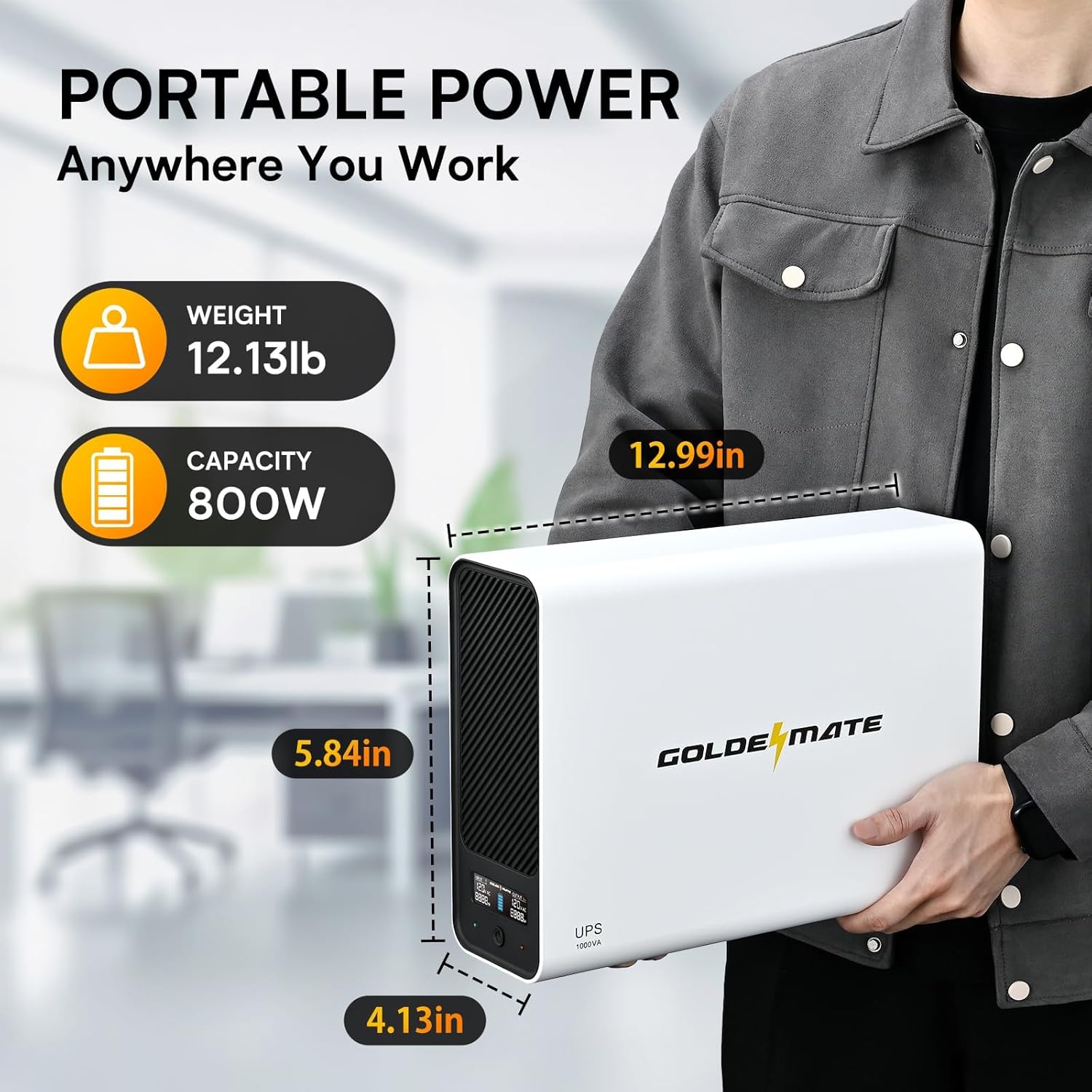 UPS 1000VA/800W UPS Battery Backup and Surge Protector, Backup Battery Power Supply with LiFePO4 Battery (over 5000+ cycles), LCD Display Panel, 4 Outlets, AVR, BE425M, Dataline Protection