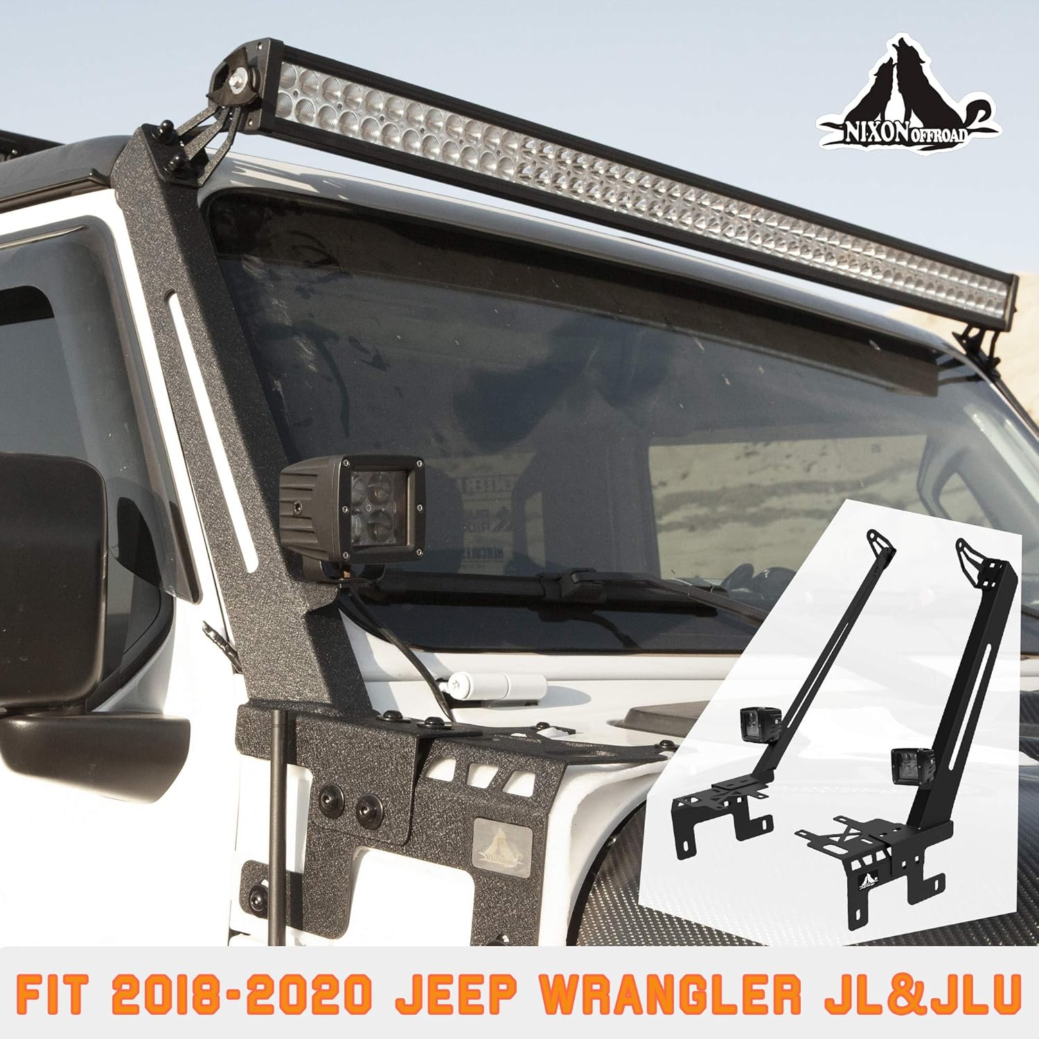 A-Pillar LED Lights Bar Mounting Brackets for 2018-2020 Jeep Wrangler JL/JLU with 2 LED Lights, Jeep Wrangler Light Bar Bracket Accessories