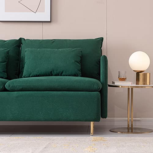 Mid-Century 2-Seat Loveseat Couch, Love Seats Furniture Cotton Linen Fabric and Gold Metal Legs, Small Sofa for Living Room, Bedroom, Apartment Small Spaces, 63 inch Green