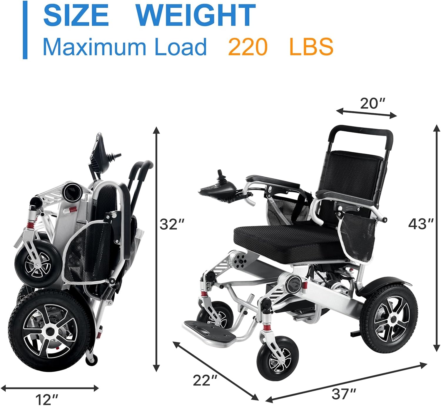 Specialized Electric Wheelchair for The Elderly and Disabled, Lightweight and Foldable, Long Range, Travel for All Terrain