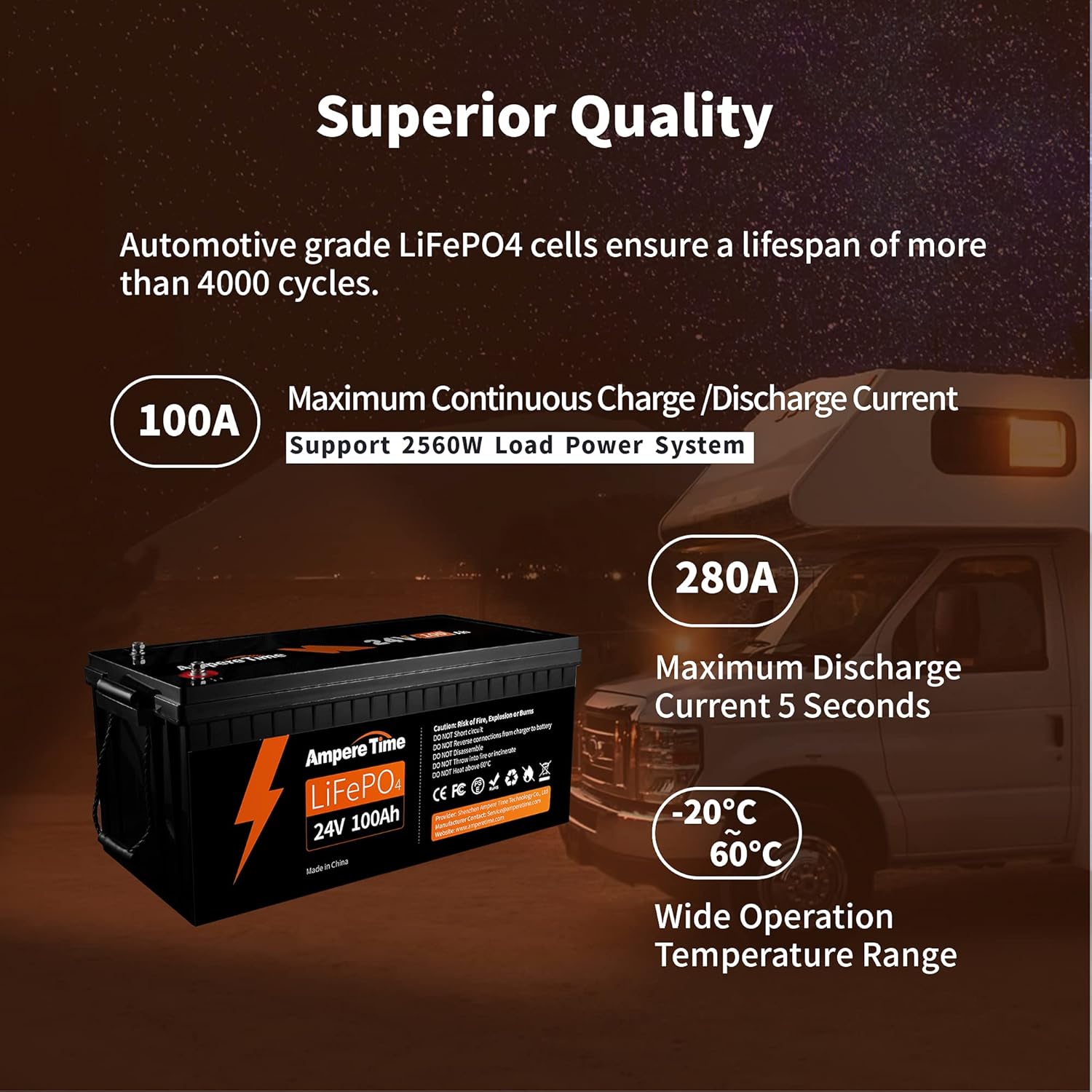 Ampere Time 12V 50Ah Lithium LiFePO4 Battery, Ideal Replacement for?12V 100Ah AGM SLA Battery, More Efficient Output & Much Lighter, 4000+ Cycles, Perfect for Boat, Security Devices, Camping, etc.