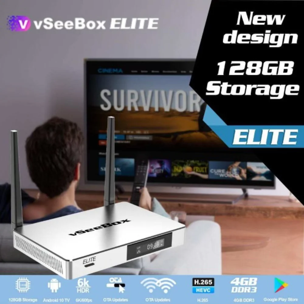 2023 Newest vSeeBox Elite, Newest Smart Android TV Box with Voice Remote Control, Backlit Mini Keyboard and 2Meters 8K HDMI Cable (4G RAM+ 128G ROM)