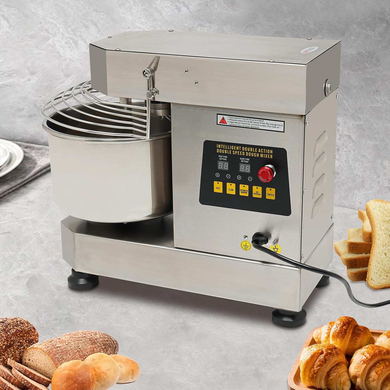 Commercial Food Mixer, 2 Speeds Electric Intelligent Mixer 12Qt Pizza Dough Machine 750W Flour Mixer Kitchen Kneading Machine for Domestic Commercial