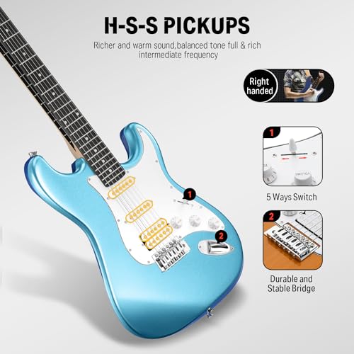 Donner DST-100B 39 Inch Electric Guitar Beginner Kit Solid Body Full Size Black HSS for Starter, with Amplifier, Bag, Digital Tuner, Capo, Strap, String,Cable, Picks