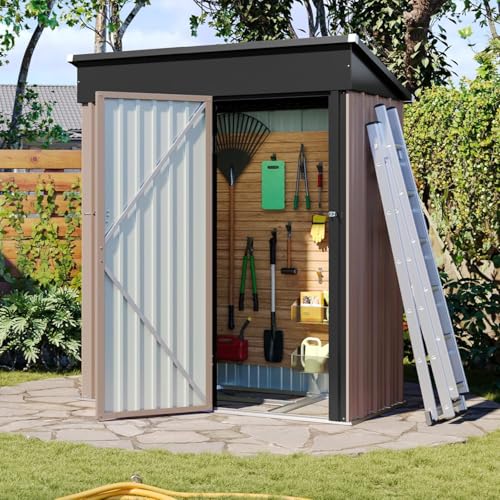 Aoxun 6x3.9 FT Shed with Base Metal Outdoor Storage Shed Garden Shed with Lockable Doors Tool Shed Bike Shed for Backyard, Patio, Poolside (Brown)