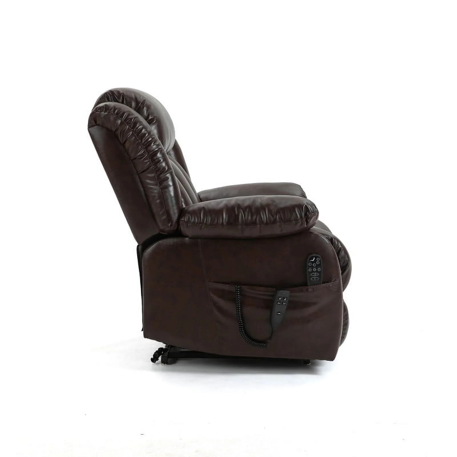 Oversized Dual Motor Lay Flat Power Lift Recliner Chairs for Elderly Adults,Brown Leather Electric Recliners Chair with 8-Point Vibration Massage Lumbar Heating,2 Side Pocket,23" Seat Width